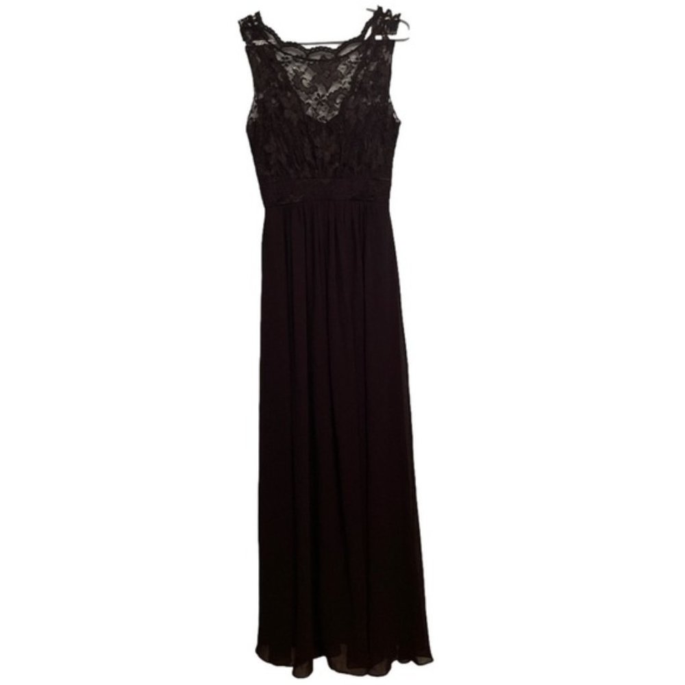 Full Length Formal Black Gown With Lace Bodice Size Small